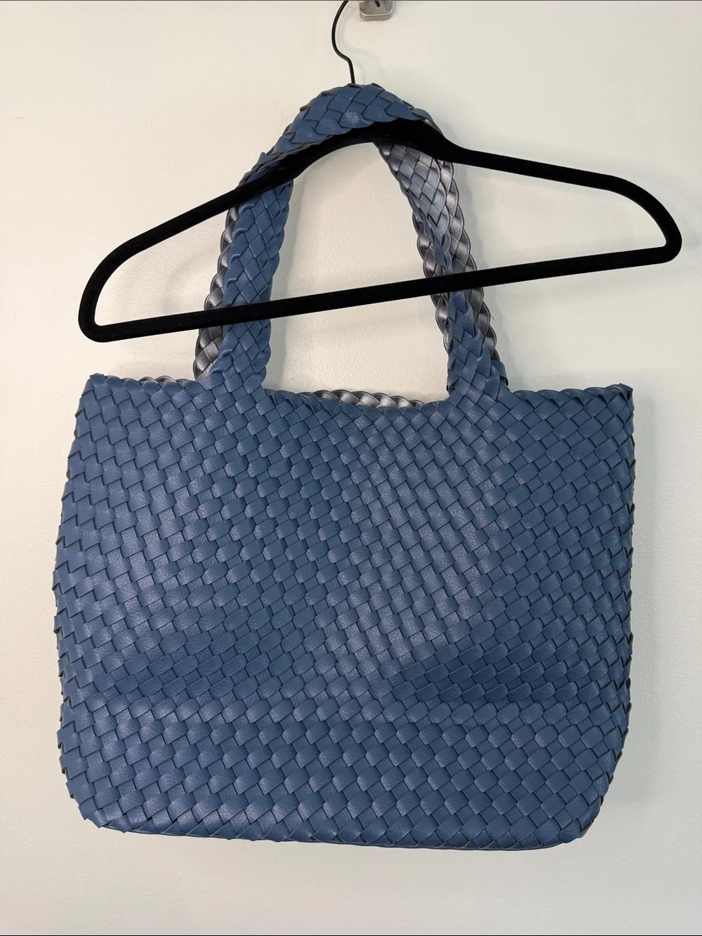 Ilse Jacobsen Reversible Tote Bag Woven Vegan Leather Orion Blue EUC - Picture 6 of 8
